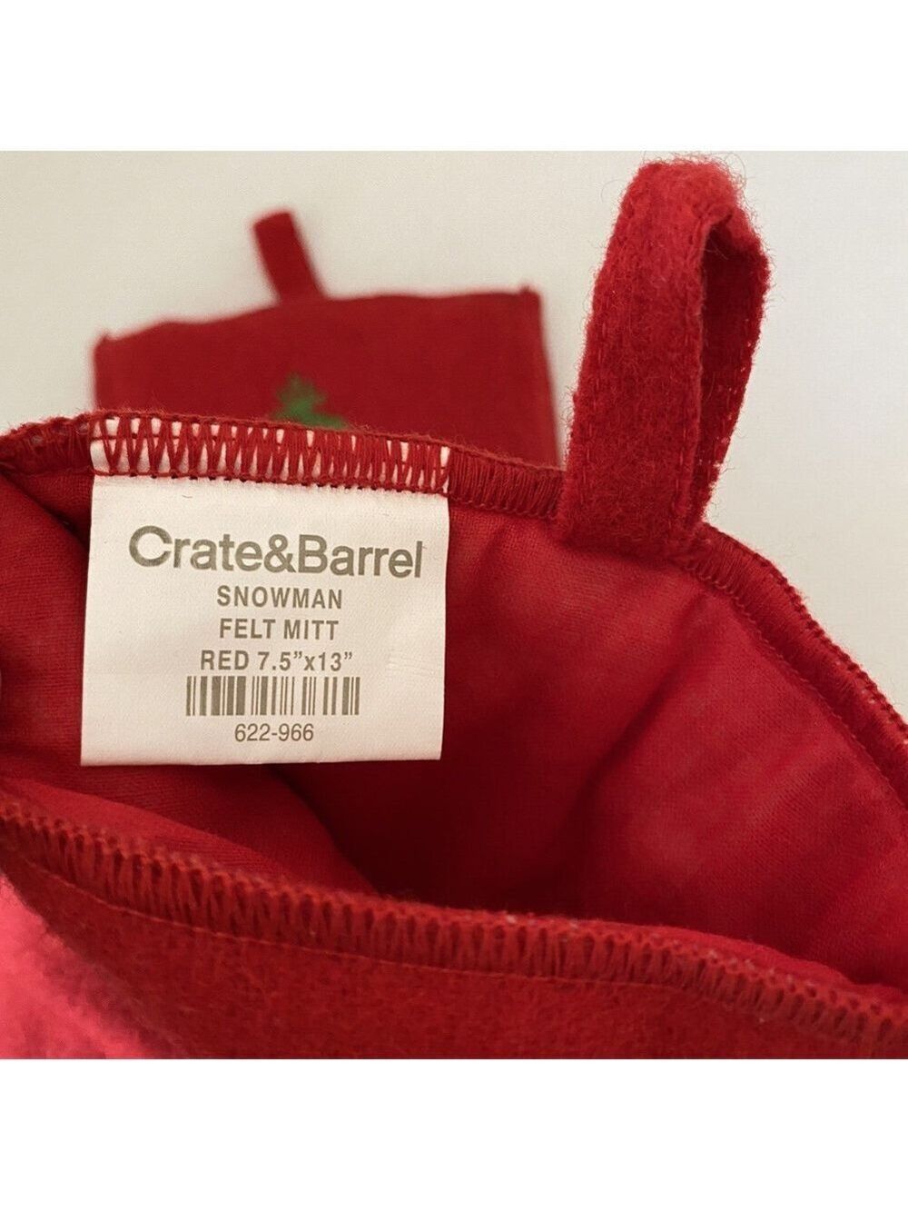Crate & Barrel Christmas Snowman Oven Mitt Pot Holders Red Wool Felt Set of 2 - Picture 5 of 6